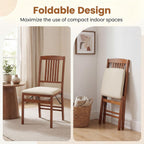 COSTWAY Solid Wood Folding Dining Chairs Set of 2 with Padded Seat, Walnut | 400 LBS Load Bearing, No Assembly Needed, Fabric Seat and Slatted Back, Vintage Foldable Chairs for Kitchen & Apartment