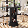 Round Bar Table with 2-Tier Hidden Storage, 38.1" High Wood Bistro Pub Table with Footrest, Rustic Cocktail Table for Kitchen Nook, Living Room, Apartment & Small Spaces, Black