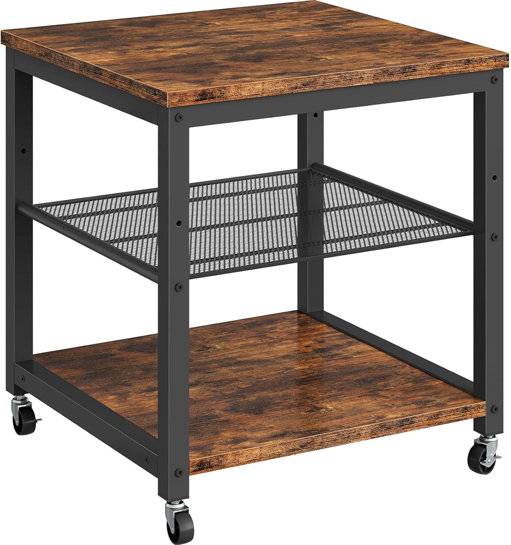 HOOBRO Mini Fridge Stand, Mini Fridge Cabinet with 2-Tier Storage Shelf, 19.7" x 19.7" Square End Table, Mini Fridge Table for Bedroom, Kitchen, Rustic Brown BF02BX01