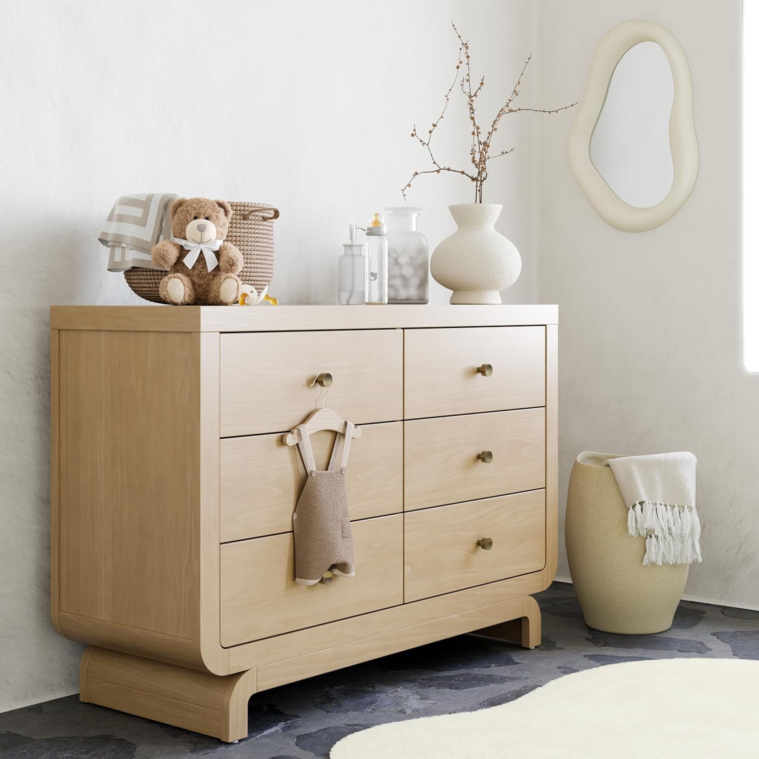 Storkcraft Santorini 6 Drawer Double Dresser, Driftwood | GREENGUARD Gold Certified, Interlocking Drawer System, Premium Wood Dresser Drawer Organizer for Nursery and Kids Bedroom