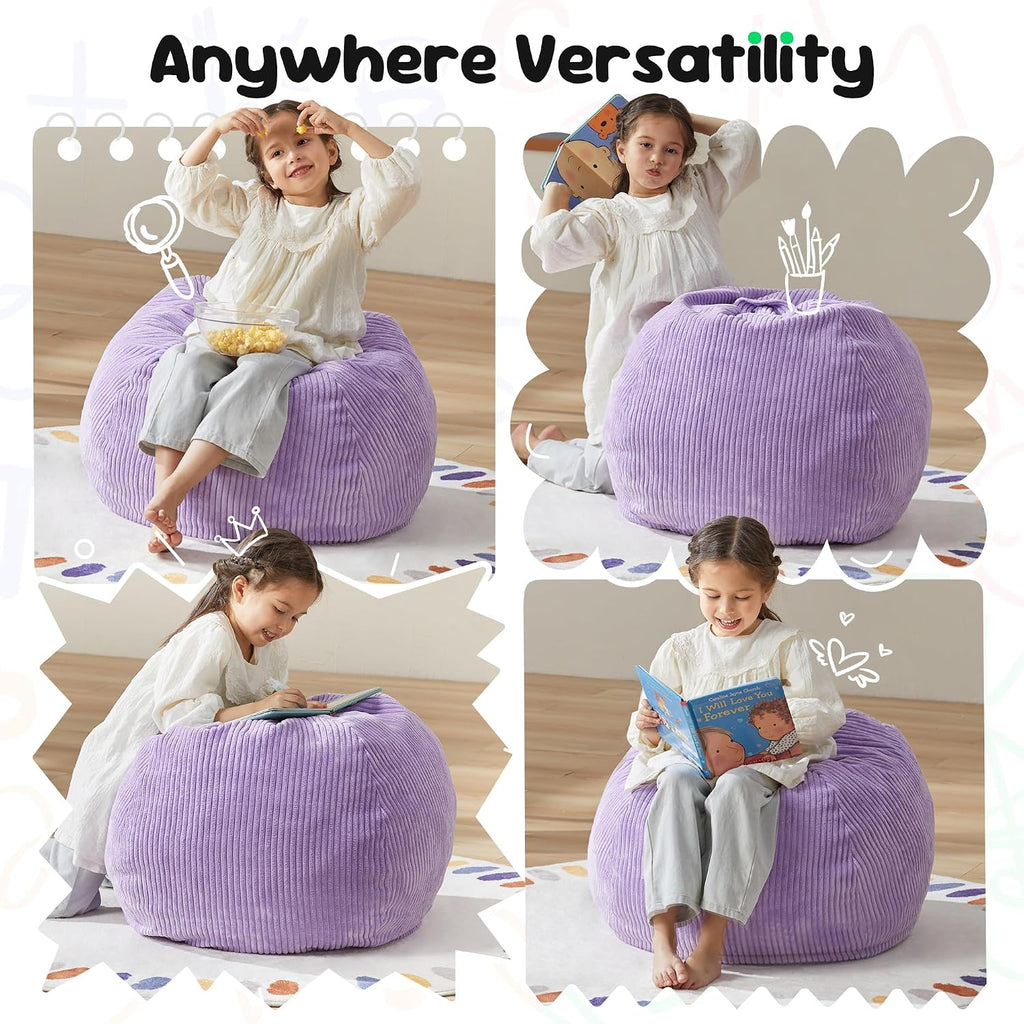 Hobestluk Kids Bean Bag Chair Teardrop Shape with Filling, 2.5FT Purple | Soft Fabric, Corduroy Cover, Removable and Washable, Memory Foam Filler, Portable Handle, Gaming, Relaxing, For Living Room
