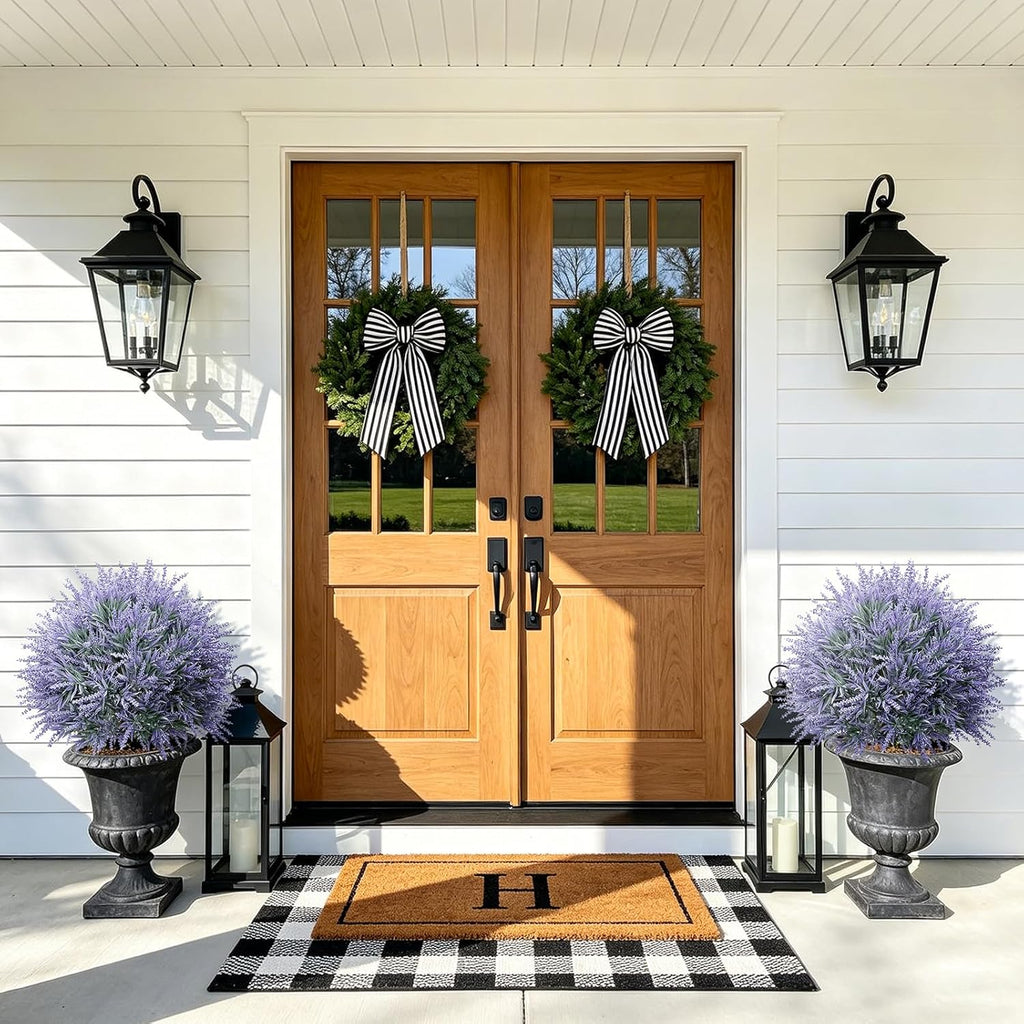 25.6" Artificial Lavender Topiary Ball with Pots, Rust-Proof Coated Metal Ground Spikes, UV-Resistant & Fade-Proof Faux Shrub for Porch, Indoor, Outdoor & Pathway Decor (2 Pcs)