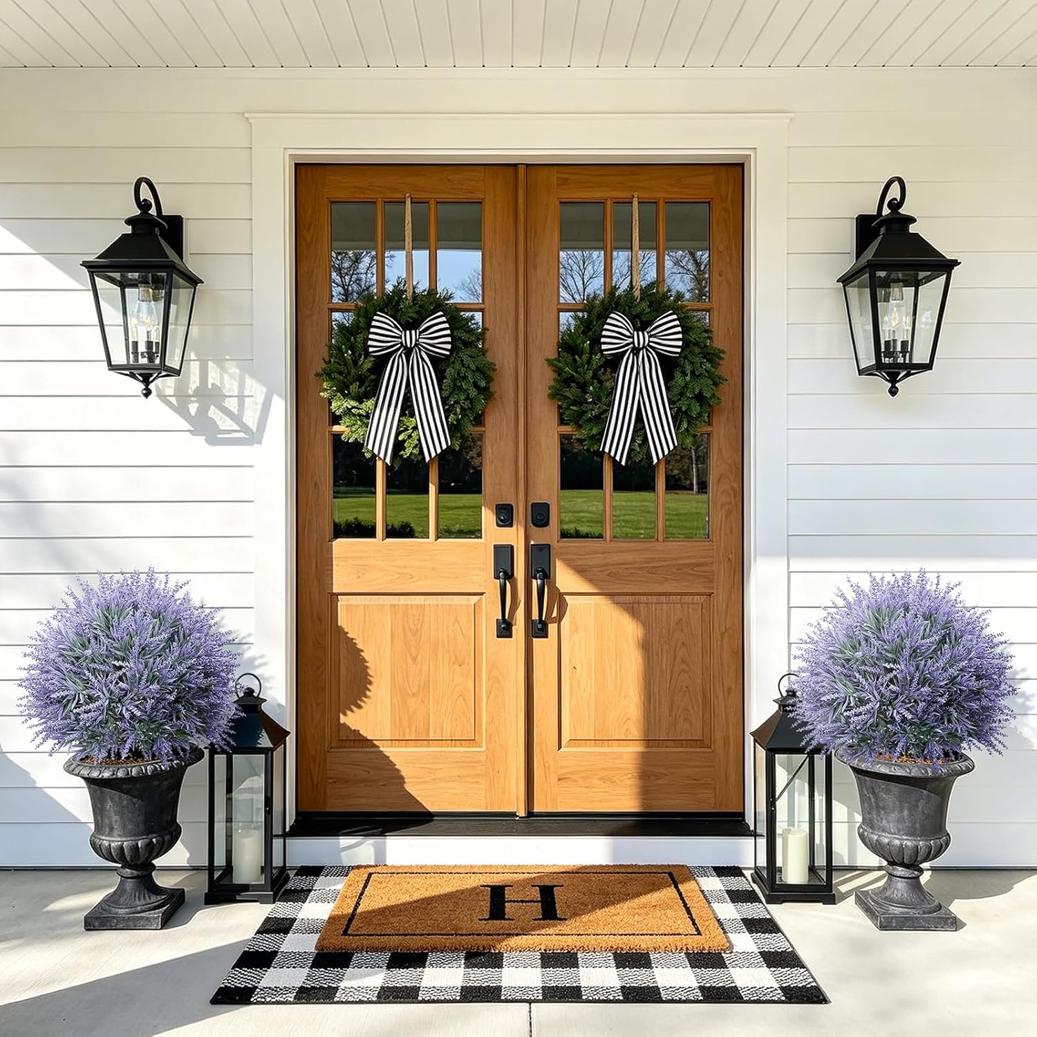 25.6" Artificial Lavender Topiary Ball with Pots, Rust-Proof Coated Metal Ground Spikes, UV-Resistant & Fade-Proof Faux Shrub for Porch, Indoor, Outdoor & Pathway Decor (2 Pcs)