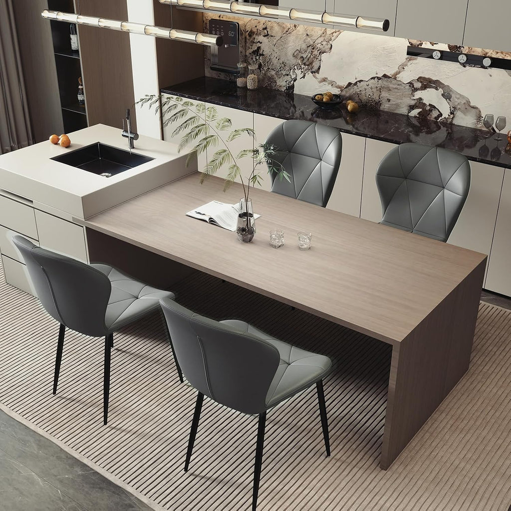 Dining Chairs, Modern Dining Room Chair Diamond Leather with Wooden and Metal Frame, Set of 2 (Gray)