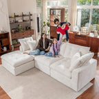 110" Oversized Cloud Sectional Boneless Couch, Modular Chenille L-Shaped Compressed Sofa with Ottoman & 3-in-1 Multi-Purpose Pillow, 3 Seater Memory Foam Couches for Living Room, Beige