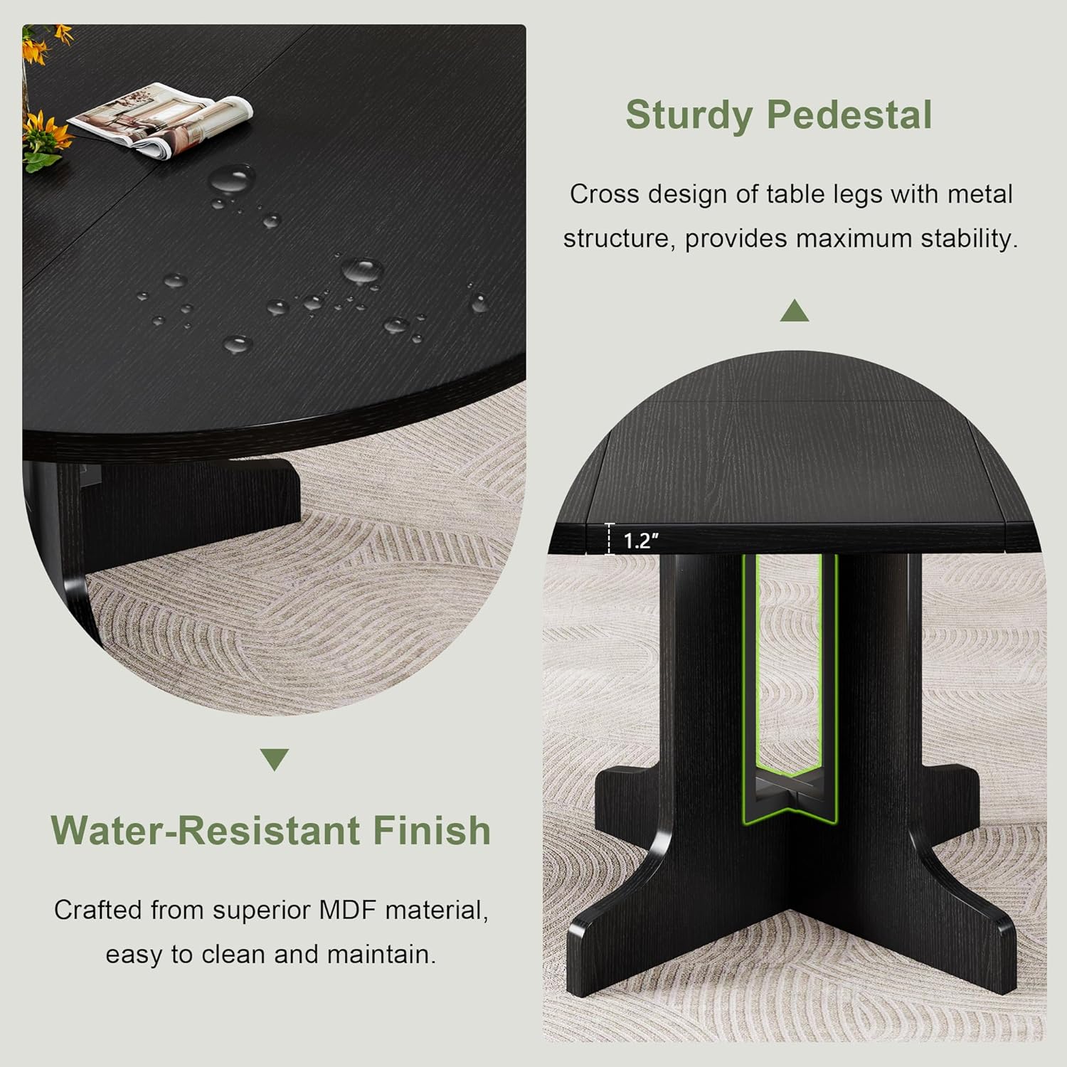 Feonase 43.3-59" Round Extendable Dining Room Table for 4-6, Modern Oval Kitchen Table with Heavy Duty Base, Dining Table for Kitchen Living Room, Easy Assembly, Noise-Free, Matte Black