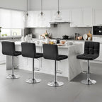 Yaheetech Bar Stools Set of 4, PU Leather Swivel Barstools, Height Adjustable Counter Chairs with Back for Bar Kitchen Island Dining Room, 300lb Capacity, Black