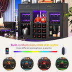 knoworld Wine Bar Cabinet with LED Lights, Coffee Bar Cabinet with Wine and Glass Rack, Black Bar Cabinet Liquor Cabinet, Kitchen Buffet Sideboard with Storage for Living Room, Dining Room