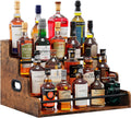 LIVELYGLOW 19.6”W x 15.74" D x 12.5" H Inches Versatile 4-Step Coffee Syrup & Water Bottle Organizer Rack Multi-Functional Retro Display Shelf for Kitchen or Bar, Holds Liquor & Spirits, Wooden