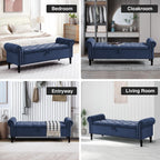 67'' End of Bed Storage Bench King Size, Storage Bench for Bedroom End of Bed, Upholstered Velvet Tufted Storage Ottoman Benches with Arms for Living Room, Entryway, Dark Blue