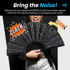 13" Glitter Large Rave Folding Fan with Holster, Popping Clack Hand Fan for Line Dancing for Women Men, Summer Music Party EDM Festival Club Party Dance
