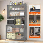 73" Tall Kitchen Pantry Cabinet, 6-Level Metal Storage with Flip Door, Pegboard, Microwave Shelf & Anti-Tip Design for Kitchen, Dining Room, Living Room,Grey