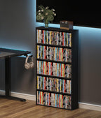 DVD Storage Cabinet Shelf, 5 Tier Media Storage Tower for CDs & Video Games, Freestanding Organizer Shelf for Living Room Home Office, Holds 200+ DVDs(Black)