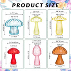 Mushroom Vase, Set of 6 Colored Flower Vase, Propagation Stations Vases, Small Bud Vases Home Decor Cute Glass Mushroom Planter for Room Office Decoration (Colorful)