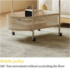 Sofa Side Table with Wheels Coffee Storage Cart Movable End Table with Storage Basket Iron Frame Small Coffee Tables for Living Room Multi Scenario Use(White)