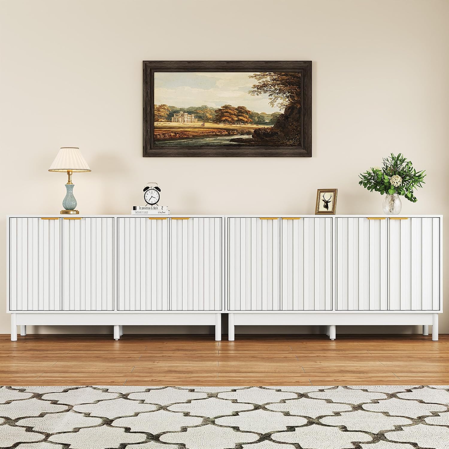RoyalCraft White Buffet Cabinet with Storage, 55" Fluted Sideboard Buffet Cabinet with 100lbs Load Capacity, Modern Coffee Bar Cabinet with Solid Legs & Adjustable Shelves for Dining Room, Kitchen