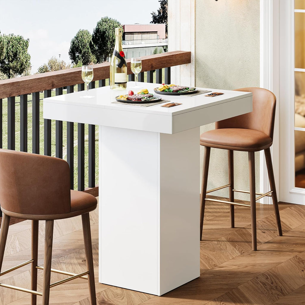 Tribesigns Square Bar Table, Modern Kitchen Dining Table, Counter Height Pub Cocktail Tables for Dining Room, Tavern, Coffee Corner, Party, 31.5 x 31.5 x 39.4 Inches, White