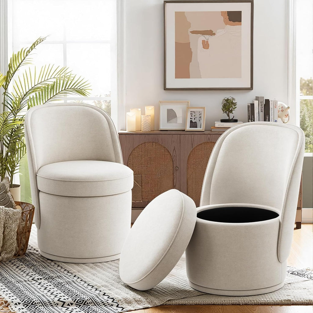 MALOL Swivel Accent Chair, 360° Swivel Chair with Hidden Storage, Modern Small Barrel Swivel Armchair for Living Room/Bedroom, Beige