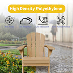 Kingdura Foldable Adirondack Chair, Portable HDPE All Weather Resistant Outdoor Patio Chairs, Wooden Textured with Cup Holder, 380LBS Capacity for Poolside, Backyard, Deck, Fire Pit (Brown)