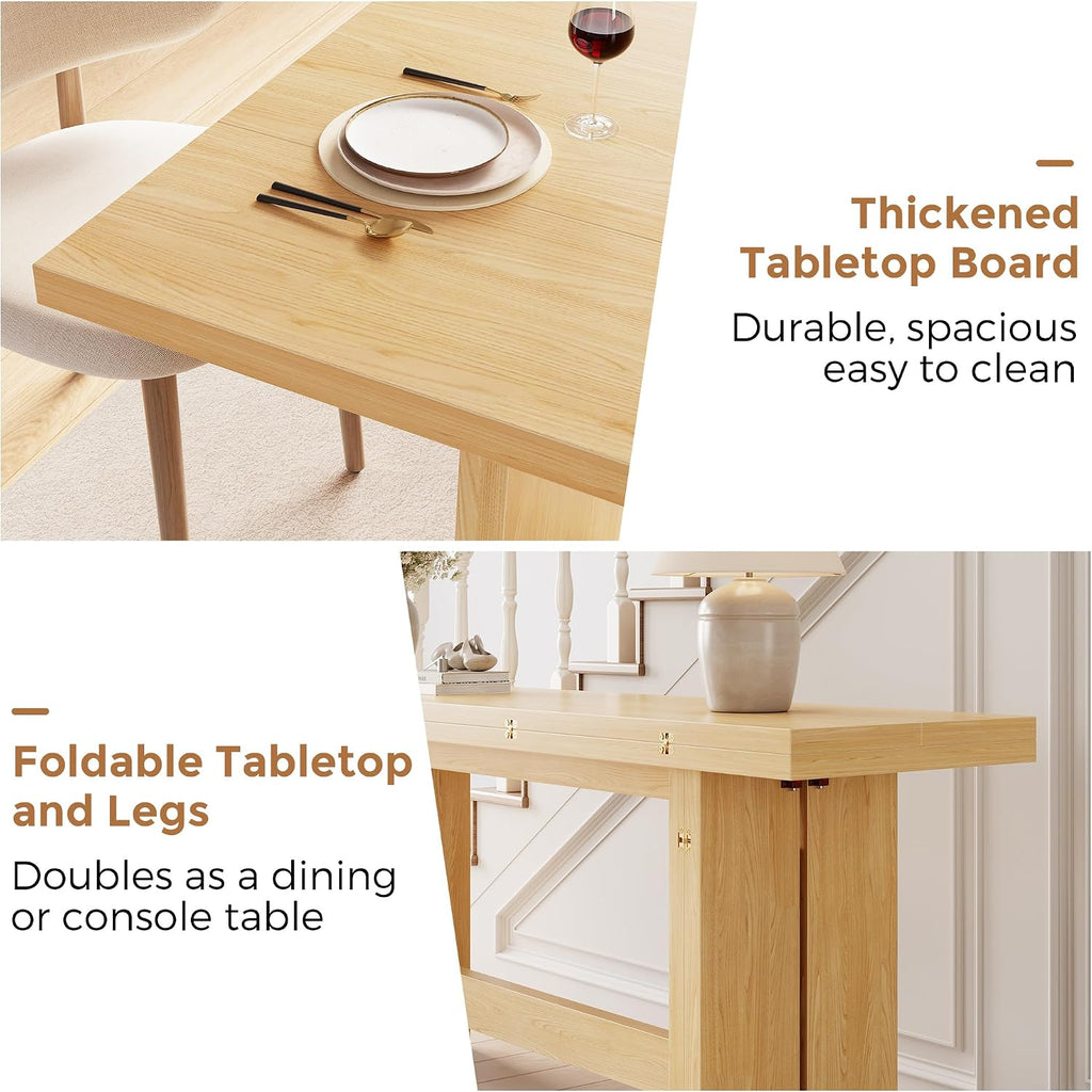 Jocoevol 63" Dining Table for 4-6 People, Rectangle Extendable Dining Room Table, Modern Folding Dining Table for Space-Saving, Square Wood Kitchen Tables for Home, Dining Room, Natural
