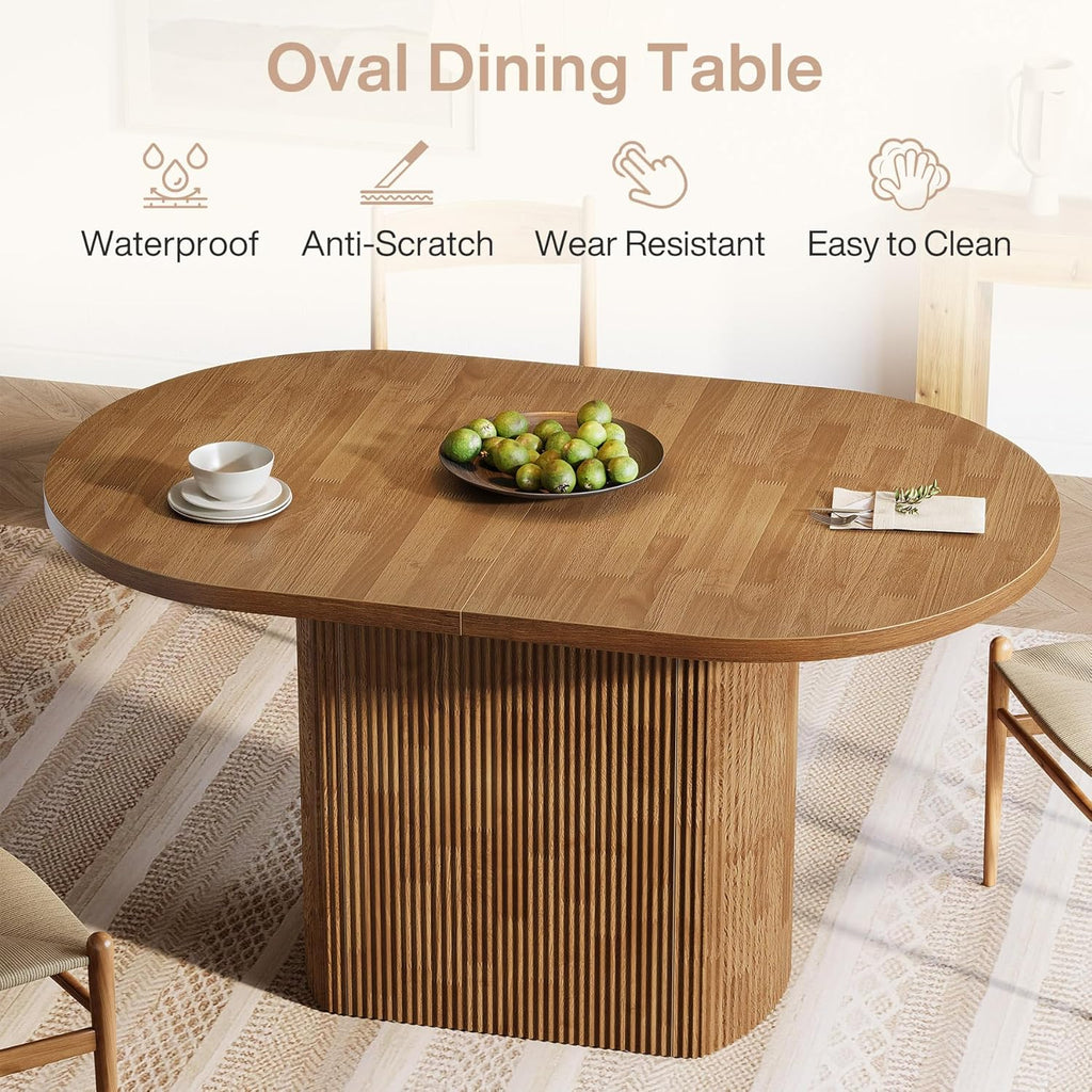 Tribesigns 47.24" Oval Dining Table, Rustic Wooden Kitchen Table with Wooden Base for 4, Small Farmhouse Dinner Table for Home Dining Room, Kitchen, Living Room, Brown