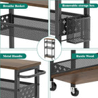 XYZLVSI Slim Storage Cart 4 Tier Laundry Cart with Wheels, Narrow Metal Kitchen Rolling Carts Bathroom Organizers Storage Shelf with Wood Rack and Handle for Small Space