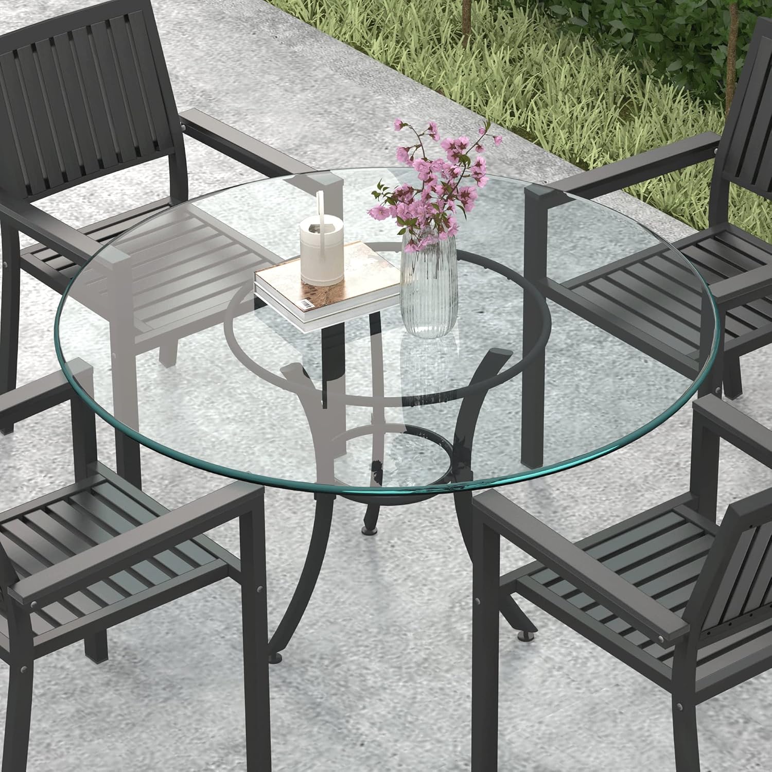 54" Inch Round Glass Table Top 0.36" Inch Thick Tempered Pencil Polished Edge Glass Table Top，for Dining Table, Coffee Table, Restaurant Table