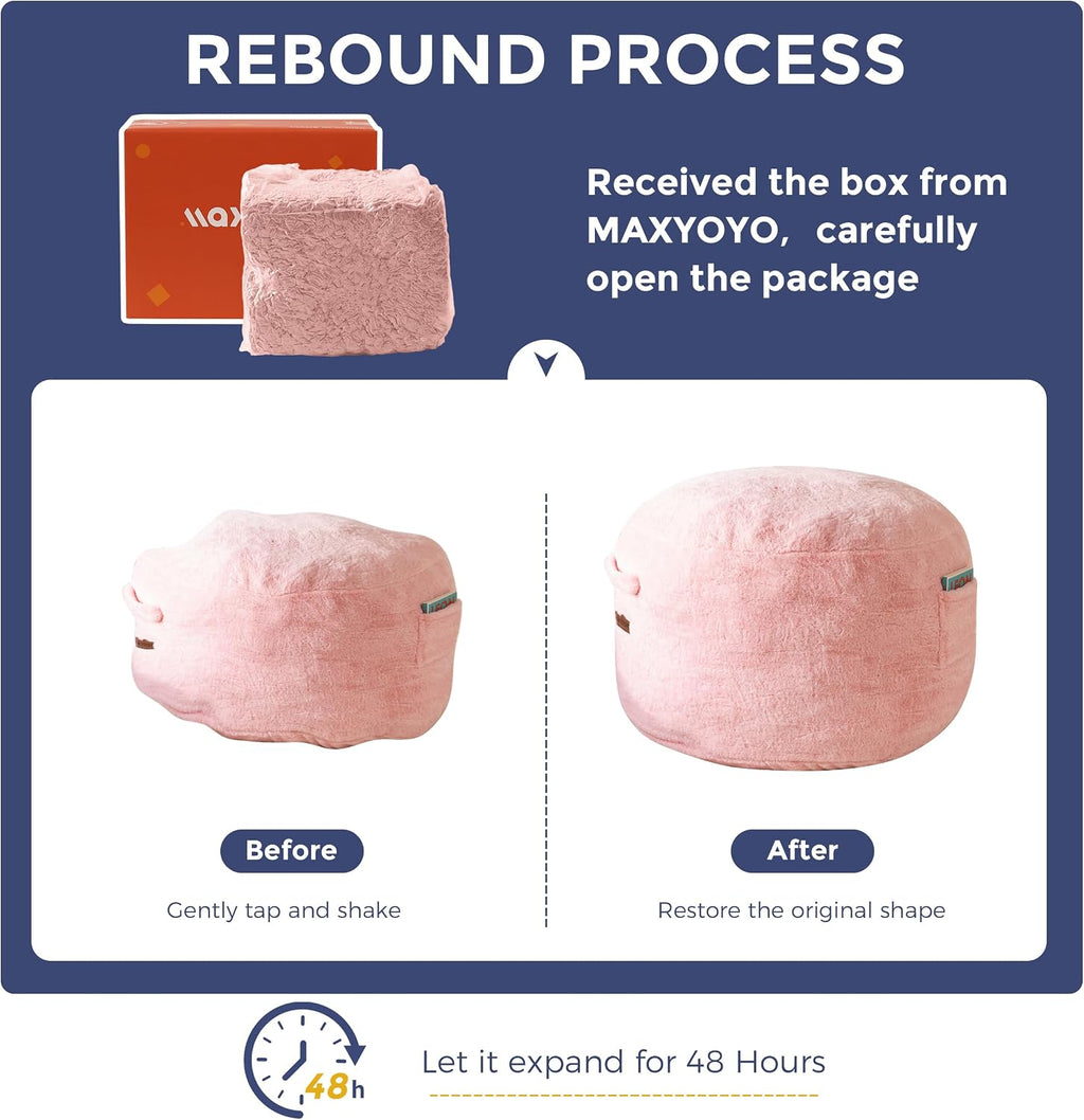 MAXYOYO Bean Bag Chair, Soft Bean Bag Sofa with Supportive Foam Filling | Plush Bean Bag Sofa with Supportive Foam Filling, Floor Sofa Seat with Side Pocket and Washable Cover, Pink, 3FT