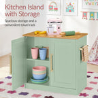 Best Choice Products Pretend Play Kitchen for Kids, Interactive Wooden Toddler Playset with Island, Espresso Machine, 17 Accessories - Sage