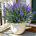16 Bundles Faux Outdoor Plants, UV Resistant Fake Lavender & Monkey Grass, Realistic Artificial Flowers & Greenery for Outdoor Planters, Porch, Patio, Farmhouse Decor (Purple)