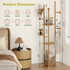 FROMJBEST Coat Rack Freestanding,Coat tree Entryway,Mid-Century,Nature Wood | Freestanding, Solid Wood, 9 Hooks & 3 Shelves, for Entryway, Hallway, Bedroom, Living Room, Office, Holds Bags, Hats, Purses