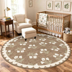 Tan 6ft Round Area Rug for Living Room - Large Washable Floral Neutral Farmhouse Scalloped Circle Rug for Bedroom Stain Resistant Dining Room Rugs for Under Round Table Carpet for Living Room