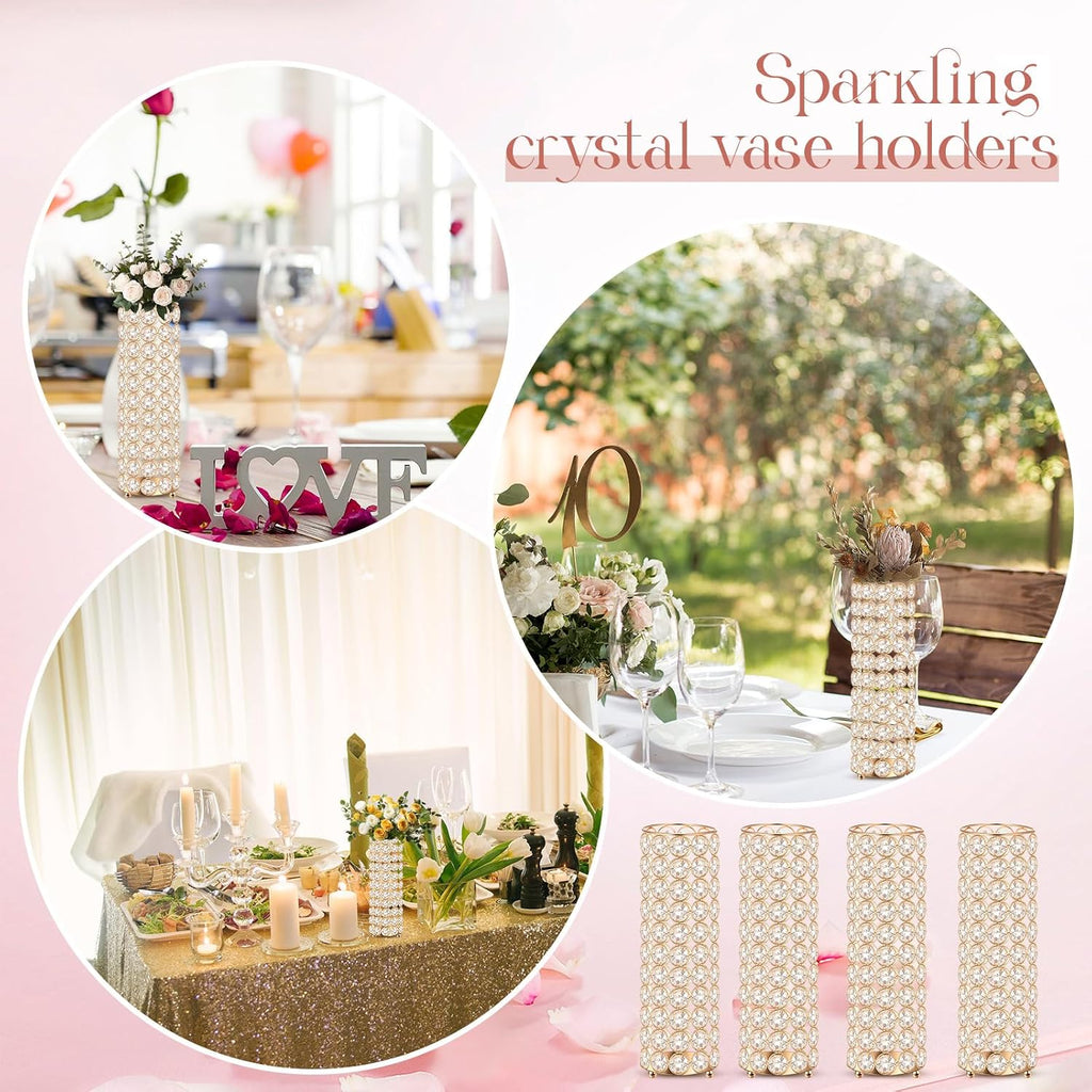 Dandat 16 Pcs Crystal Flower Vase 10.24 Inch Gold Wedding Centerpieces for Tables Vase Centerpiece Table Decorations for Room Home Wedding Party Events Decor