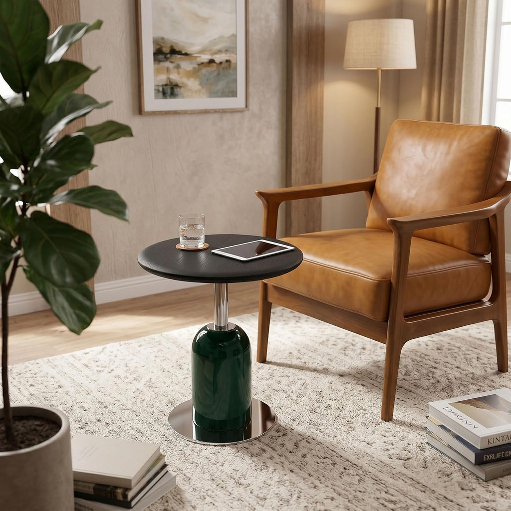 18.9'' Round End Table for Living Room, Modern Accent Side Table with Solid Wood Tabletop and Metal Base for Bedroom Nightstand Office Small Space