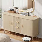 Lulive Natrual Buffet Cabinet, 55" Wide Sideboard Buffet Storage Cabinet with Rolling & Sliding Doors, Modern Bar Cabinet for Kitchen & Dining Room