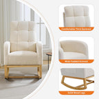 IDEALHOUSE Nursery Rocking Recliner Chair with USB Ports, Upholstered Glider Chair Featuring High Back, Side Pocket & Sturdy Wood Legs for Bedroom, Living Room, or Nursing Room – Linen Beige