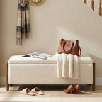Usaint Wooden Storage Ottoman Bench, 47" Fabric Upholstered End of Storage Bench with Rubberwood Legs, Entryway Bench with Storage for Bedroom, Living Room, Reception, Cloakroom, Beige