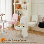 BRIAN & DANY Vanity Chair with Storage and Folding Back, Faux Fur Square Storage Chair, Vanity Stool Chair with 4 Metal Legs for Bedroom, Living Room and Makeup Stations, 13.4"x 15"x 30", White