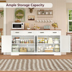 Buffet Cabinet with Storage, Drawers & Adjustable Shelves, 55" Large Sideboard with Doors, Modern Coffee Bar Cabinet for Kitchen or Living Room, White