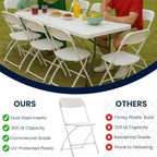BTEXPERT Set of 5 Pack, White Plastic Folding Chair Steel Frame Commercial High Capacity Event Chair Lightweight Set for Office Wedding Party Picnic Kitchen Dining Church School