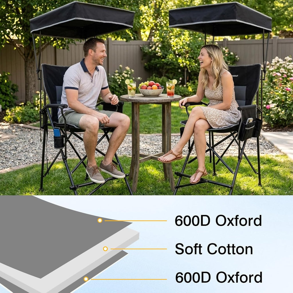 27" Tall Folding Director Chair Oversized with Canopy Shade for Adults Heavy Duty Camping Chair Portable with Footrest & Carry Bag Supports 300 lbs