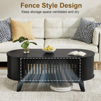 Oval Coffee Table for Living Room with Slatted Sides Frame, Modern Lift Top Coffee Table with Storage Hidden Compartment, Lift Tabletop Dining Table, Curved Corner, 40inch, Black