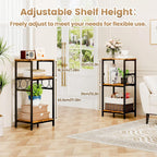 Side Table 3-Tier End Table with Adjustable Shelf Modern Tall Nightstand Small Narrow Accent Table Stand for Living Room Bedroom, Office, Rustic Brown and Black.