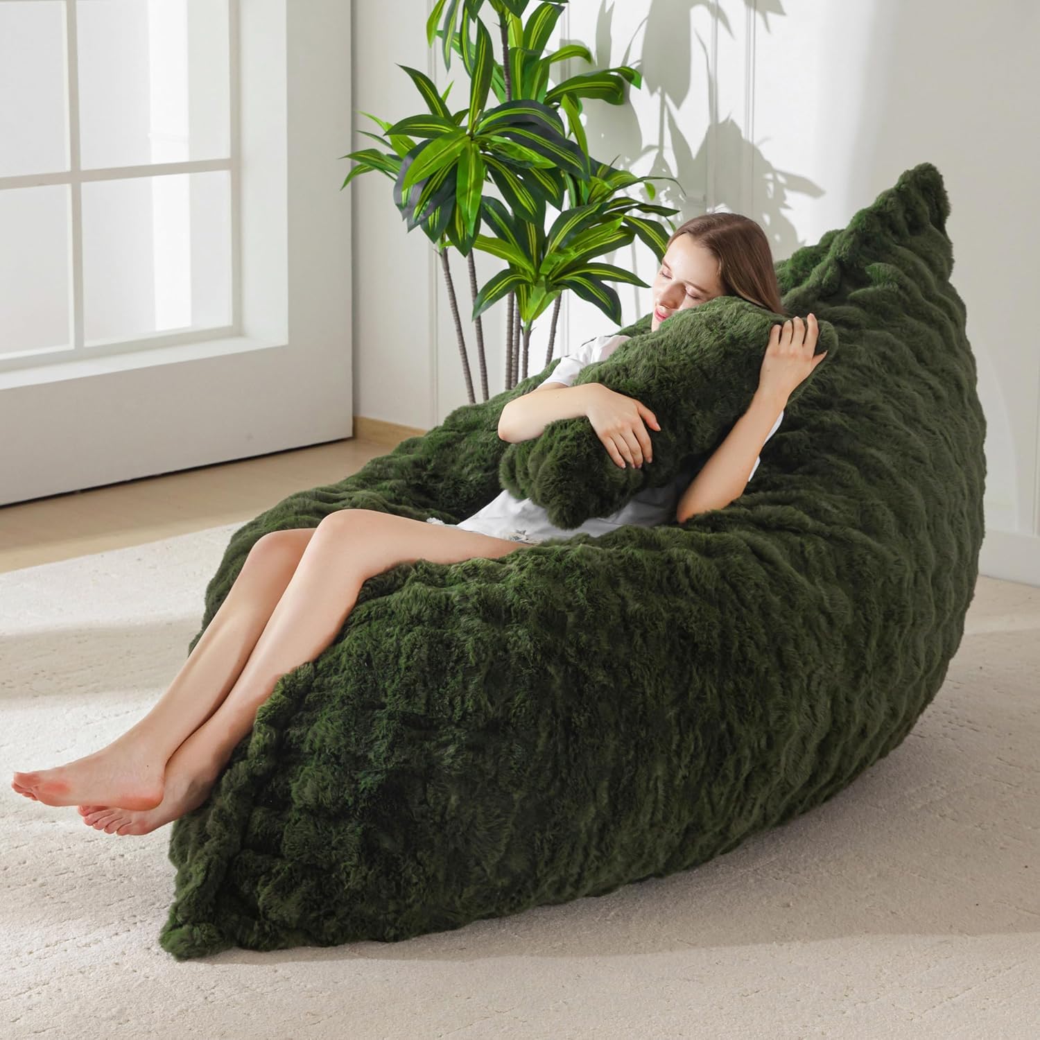 MAXYOYO Giant Bean Bag Chair with Pillow, 3 in 1 Convertible Bean Bag Chair | Removable Floor Cushion Stuffed Floor Lounger for Adults with Washable Cover, Lazy Chair for Living Room, Bubble Green, Full
