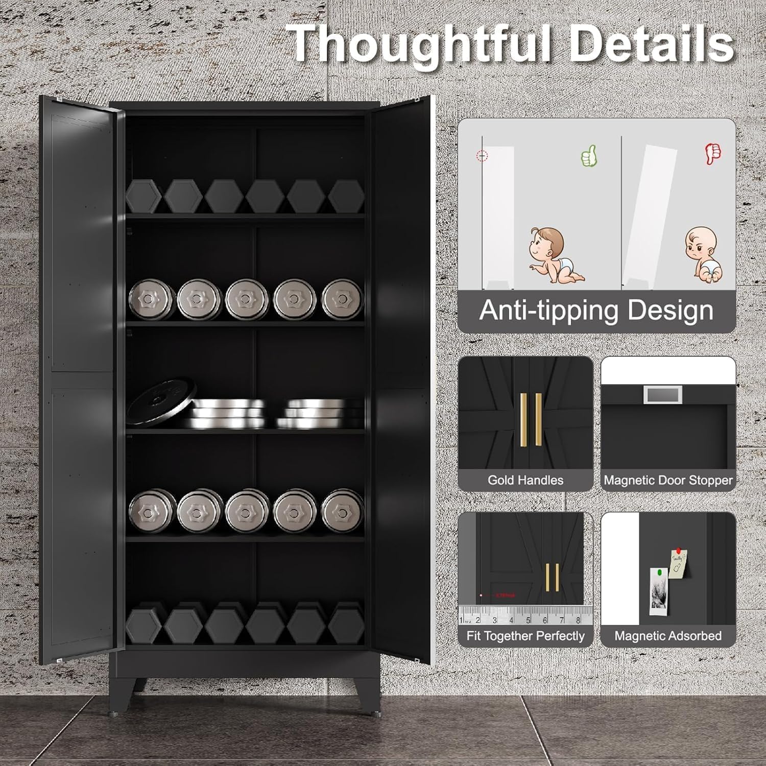 71" H Black Metal Storage Cabinets,Garage Storage Cabinet,Tall Pantry Cabinet with Doors,Kitchen Food Storage Cabinet,Farmhouse Storage Cabinets for Kitchen, Dining Room