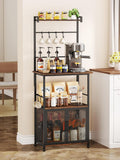 SWTYMIKI Coffee Bar Station for Space - Limited Home Coffee Lovers Espresso | Unique Double Mesh Enclosed Cabinet Doors + 6 Mug Hooks Multi-Purpose Microwave Stand, Buffet Cabinet Storage Rack