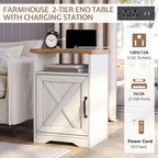 LUXOAK 3-Piece Farmhouse Living Room Table Sets, Includes 1 x Coffee Table, 2 x End Tables with Charging Station & USB Ports, Rustic Coffee Table Set of 3, Distressed White