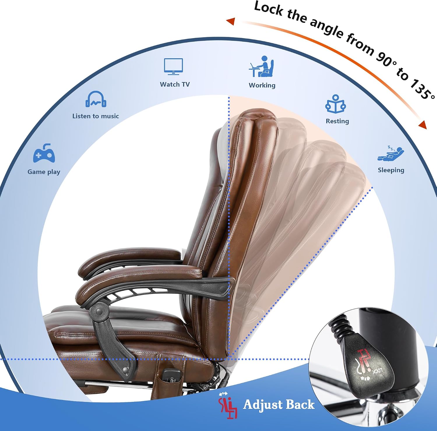 NOBLEMOOD 6-Point Massage Office Chair, Big and Tall Executive Office Desk Chair with Heating Function, PU Leather Ergonomic Office Chair with Footrest, Adjustable Height & Reclining Backrest
