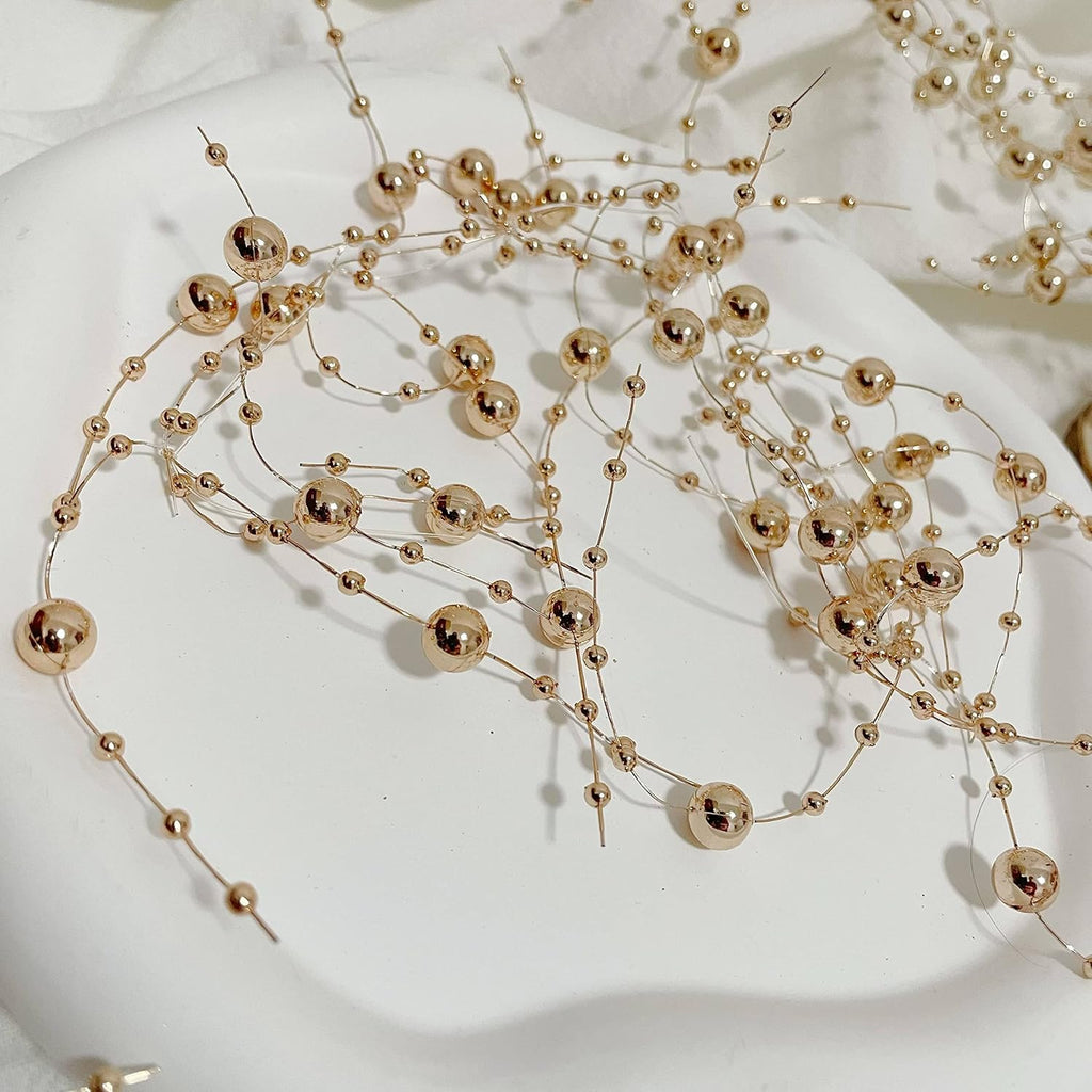 TeaSu 12pcs Pearl String, for Wedding Centerpiece, Vase Filler and Decor for Floating Candles (Champagne Gold)