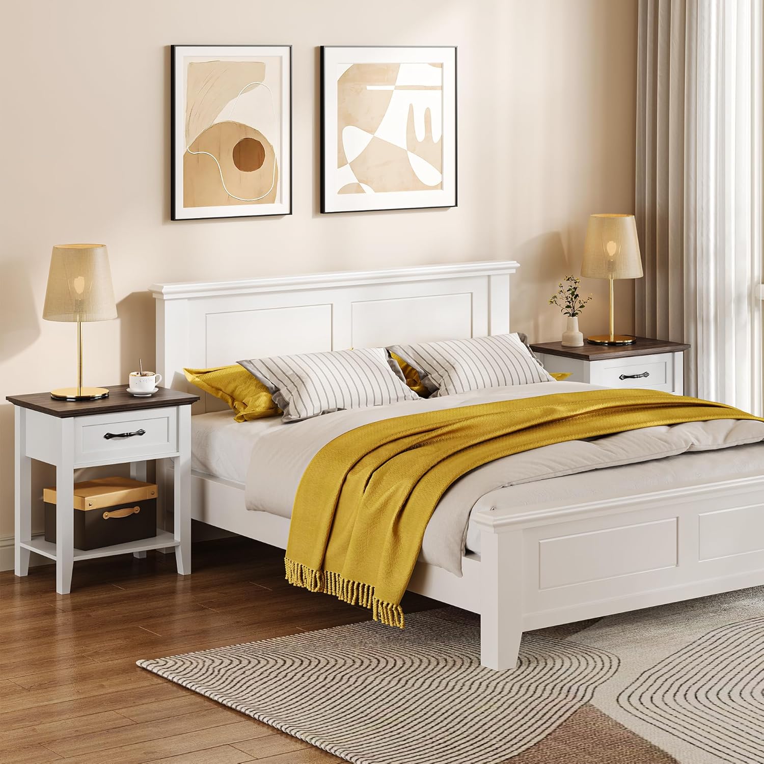 Side Table, Wood Coffee Table with Drawer Square Nightstand with Open Storage Shelf Narrow End Table 23.4'' Tall Sofa Table for Living Room, Bedroom, Office, White